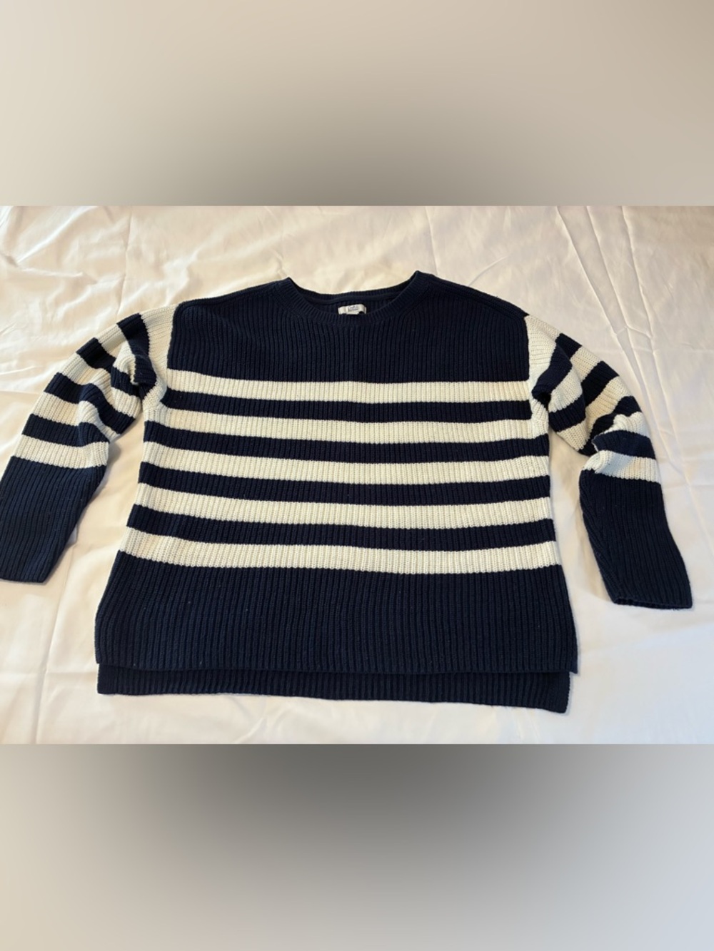 Striped Navy and White Women’s Knit Sweater
